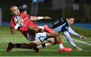 11 February 2022; Simon Zebo of Munster is tackled by Sebastian Cancelliere of Glasgow during the United Rugby Championship match between Glasgow Warriors and Munster at Scotstoun Stadium in Glasgow, Scotland. Photo by Paul Devlin/Sportsfile