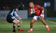 11 February 2022; Simon Zebo of Munster is tackled by Sebastian Cancelliere of Glasgow during the United Rugby Championship match between Glasgow Warriors and Munster at Scotstoun Stadium in Glasgow, Scotland. Photo by Paul Devlin/Sportsfile
