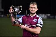 11 February 2022; Drogheda United captain Dane Massey with the Jim Malone Cup after his side's victory in the Jim Malone Cup match between Dundalk and Drogheda United at Oriel Park in Dundalk, Louth. Photo by Ben McShane/Sportsfile