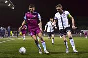 11 February 2022; Luke Heeney of Drogheda United in action against Andy Boyle of Dundalk during the Jim Malone Cup match between Dundalk and Drogheda United at Oriel Park in Dundalk, Louth. Photo by Ben McShane/Sportsfile