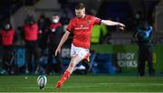 11 February 2022; Ben Healy of Munster with a penalty during the United Rugby Championship match between Glasgow Warriors and Munster at Scotstoun Stadium in Glasgow, Scotland. Photo by Paul Devlin/Sportsfile