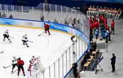 12 February 2022: Medical staff watch on during the Men's Preliminary Round Group A match between USA and Canada on day eight of the Beijing 2022 Winter Olympic Games at National Indoor Stadium in Beijing, China. Photo by Ramsey Cardy/Sportsfile