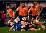 11 February 2022; Nick McCarthy of Leinster is tackled by Connor Boyle of Edinburgh during the United Rugby Championship match between Leinster and Edinburgh at the RDS Arena in Dublin. Photo by Sam Barnes/Sportsfile