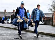 12 February 2022; James Madden, left, and Cian O'Callaghan of Dublin arrive before the Allianz Hurling League Division 1 Group B match between Antrim and Dublin at Corrigan Park in Belfast. Photo by Ben McShane/Sportsfile