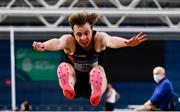 12 February 2022; Keith Marks of Clonliffe Harriers AC, Dublin, competing in the men's long jump during the AAI National Indoor Games & Indoor League Final at the National Indoor Arena, Sport Ireland Campus in Dublin. Photo by Sam Barnes/Sportsfile