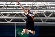 12 February 2022; Keith Marks of Clonliffe Harriers AC, Dublin, competing in the men's long jump during the AAI National Indoor Games & Indoor League Final at the National Indoor Arena, Sport Ireland Campus in Dublin. Photo by Sam Barnes/Sportsfile