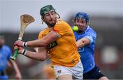 12 February 2022; Niall McKenna of Antrim in action against John Bellew of Dublin during the Allianz Hurling League Division 1 Group B match between Antrim and Dublin at Corrigan Park in Belfast. Photo by Ben McShane/Sportsfile