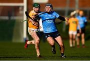 12 February 2022; Andrew Dunphy of Dublin in action against Conal Cunning of Antrim during the Allianz Hurling League Division 1 Group B match between Antrim and Dublin at Corrigan Park in Belfast. Photo by Ben McShane/Sportsfile