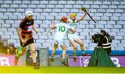 12 February 2022; Eoin Reid, right, celebrates with Shamrocks team-mate Adrian Mullen, 10, after scoring their first goal during the AIB GAA Hurling All-Ireland Senior Club Championship Final match between Ballygunner, Waterford, and Shamrocks, Kilkenny, at Croke Park in Dublin. Photo by Stephen McCarthy/Sportsfile