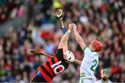 12 February 2022; Dessie Hutchinson of Ballygunner in action against Darren Mullen of Shamrocks on his way to scoring Ballygunner's first goal during the AIB GAA Hurling All-Ireland Senior Club Championship Final match between Ballygunner, Waterford, and Shamrocks, Kilkenny, at Croke Park in Dublin. Photo by Stephen McCarthy/Sportsfile