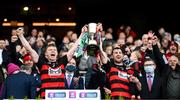 12 February 2022; Ballygunner's Philip O'Mahony, left, and Barry Coughlan lift the Tommy Moore cup after the AIB GAA Hurling All-Ireland Senior Club Championship Final match between Ballygunner, Waterford, and Shamrocks, Kilkenny, at Croke Park in Dublin. Photo by Stephen McCarthy/Sportsfile