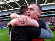 12 February 2022; Ballygunner players Pauric Mahony, right, and Stephen O'Keeffe celebrate after their side's victory in the AIB GAA Hurling All-Ireland Senior Club Championship Final match between Ballygunner, Waterford, and Shamrocks, Kilkenny, at Croke Park in Dublin. Photo by Piaras Ó Mídheach/Sportsfile