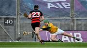 12 February 2022; Shamrocks goalkeeper Dean Mason is beaten for a goal by a shot from Harry Ruddle of Ballygunner, not pictured, for Ballygunner's second goal in injury-time of the second half during the AIB GAA Hurling All-Ireland Senior Club Championship Final match between Ballygunner, Waterford, and Shamrocks, Kilkenny, at Croke Park in Dublin. Photo by Piaras Ó Mídheach/Sportsfile