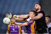 12 February 2022; Hugh Kenny of Kilmacud Crokes in action against Kilcoo goalkeeper Niall Kane during the AIB GAA Football All-Ireland Senior Club Championship Final match between Kilcoo, Down, and Kilmacud Crokes, Dublin, at Croke Park in Dublin. Photo by Stephen McCarthy/Sportsfile