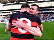 12 February 2022; Ballygunner players Barry Coughlan, right, and Paddy Leavey celebrate after their side's victory in the AIB GAA Hurling All-Ireland Senior Club Championship Final match between Ballygunner, Waterford, and Shamrocks, Kilkenny, at Croke Park in Dublin. Photo by Piaras Ó Mídheach/Sportsfile