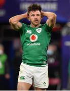 12 February 2022; Hugo Keenan of Ireland reacts after his side's defeat in the Guinness Six Nations Rugby Championship match between France and Ireland at Stade de France in Paris, France. Photo by Brendan Moran/Sportsfile