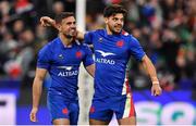 12 February 2022; Melvyn Jaminet, left, and Romain Ntamack of France celebrate after the Guinness Six Nations Rugby Championship match between France and Ireland at Stade de France in Paris, France. Photo by Brendan Moran/Sportsfile
