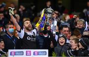 12 February 2022; Kilcoo joint-captains Conor Laverty, left, and Aidan Branagan lift the Andy Merrigan cup after the AIB GAA Football All-Ireland Senior Club Championship Final match between Kilcoo, Down, and Kilmacud Crokes, Dublin, at Croke Park in Dublin. Photo by Stephen McCarthy/Sportsfile