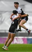12 February 2022; Kilcoo players Anthony Morgan, right, and Dylan Ward celebrate at the final whistle of their victory in the AIB GAA Football All-Ireland Senior Club Championship Final match between Kilcoo, Down, and Kilmacud Crokes, Dublin, at Croke Park in Dublin. Photo by Piaras Ó Mídheach/Sportsfile