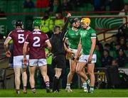 12 February 2022; Gearoid Hegarty of Limerick is shown a red card by referee Fergal Horgan during the Allianz Hurling League Division 1 Group A match between Limerick and Galway at TUS Gaelic Grounds in Limerick. Photo by Eóin Noonan/Sportsfile