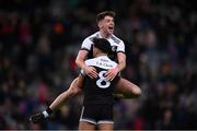 12 February 2022; Anthony Morgan and Dylan Ward, 8, of Kilcoo celebrate at the final whistle of the AIB GAA Football All-Ireland Senior Club Championship Final match between Kilcoo, Down, and Kilmacud Crokes, Dublin, at Croke Park in Dublin. Photo by Stephen McCarthy/Sportsfile