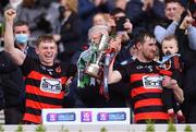 12 February 2022; Ballygunner joint captains Philip O'Mahony, left, and Barry Coughlan lift the Tommy Moore cup after the AIB GAA Hurling All-Ireland Senior Club Championship Final match between Ballygunner, Waterford, and Shamrocks, Kilkenny, at Croke Park in Dublin. Photo by Piaras Ó Mídheach/Sportsfile