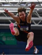 12 February 2022; Keith Marks of Clonliffe Harriers AC, Dublin, competing in the men's long jump during the AAI National Indoor Games & Indoor League Final at the National Indoor Arena, Sport Ireland Campus in Dublin. Photo by Sam Barnes/Sportsfile