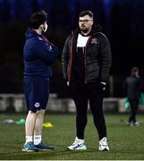 11 February 2022; Dundalk groundsman Jimmy Fisher, right, in conversation with Drogheda United physiotherapist David Murphy before the Jim Malone Cup match between Dundalk and Drogheda United at Oriel Park in Dundalk, Louth. Photo by Ben McShane/Sportsfile