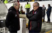 11 February 2022; Dundalk kitman Noel Walsh, left, in conversation with Dundalk secretary Colm Murphy before the Jim Malone Cup match between Dundalk and Drogheda United at Oriel Park in Dundalk, Louth. Photo by Ben McShane/Sportsfile