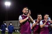 11 February 2022; Drogheda United captain Dane Massey applauds to the supporters after his sides victory in the Jim Malone Cup match between Dundalk and Drogheda United at Oriel Park in Dundalk, Louth. Photo by Ben McShane/Sportsfile