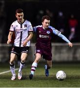 11 February 2022; Darragh Leahy of Dundalk and Darragh Markey of Drogheda United during the Jim Malone Cup match between Dundalk and Drogheda United at Oriel Park in Dundalk, Louth. Photo by Ben McShane/Sportsfile