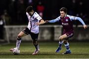 11 February 2022; Darragh Leahy of Dundalk and Darragh Markey of Drogheda United during the Jim Malone Cup match between Dundalk and Drogheda United at Oriel Park in Dundalk, Louth. Photo by Ben McShane/Sportsfile