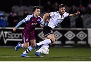 11 February 2022; Darragh Markey of Drogheda United and Sam Bone of Dundalk during the Jim Malone Cup match between Dundalk and Drogheda United at Oriel Park in Dundalk, Louth. Photo by Ben McShane/Sportsfile