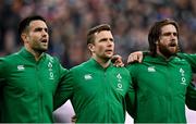 12 February 2022; Ireland players, from left, Conor Murray, Jack Carty and Mack Hansen during national anthem before the Guinness Six Nations Rugby Championship match between France and Ireland at Stade de France in Paris, France. Photo by Seb Daly/Sportsfile