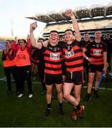 12 February 2022; Peter Hogan and Dessie Hutchinson of Ballygunner celebrate after winning the AIB GAA Hurling All-Ireland Senior Club Championship Final match between Ballygunner, Waterford, and Shamrocks, Kilkenny, at Croke Park in Dublin. Photo by Stephen McCarthy/Sportsfile