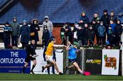 12 February 2022; Dónal Burke of Dublin and Scott Walsh of Antrim during the Allianz Hurling League Division 1 Group B match between Antrim and Dublin at Corrigan Park in Belfast. Photo by Ben McShane/Sportsfile