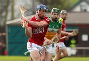 13 February 2022; Sean O'Donoghue of Cork in action against Leon Fox of Offaly during the Allianz Hurling League Division 1 Group A match between Offaly and Cork at St. Brendan's Park in Birr, Offaly. Photo by Michael P Ryan/Sportsfile