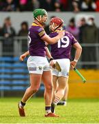13 February 2022; Conor McDonald of Wexford celebrates after scoring a point to put his side one point ahead during the second half of the Allianz Hurling League Division 1 Group A match between Clare and Wexford at Cusack Park in Ennis, Clare. Photo by Diarmuid Greene/Sportsfile
