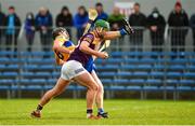 13 February 2022; Conor McDonald of Wexford in action against Jack Browne of Clare during the Allianz Hurling League Division 1 Group A match between Clare and Wexford at Cusack Park in Ennis, Clare. Photo by Diarmuid Greene/Sportsfile