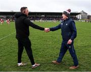 13 February 2022; Cork manager Kieran Kingston, right, shakes hands with Offaly manager Michael Fennelly after the Allianz Hurling League Division 1 Group A match between Offaly and Cork at St. Brendan's Park in Birr, Offaly. Photo by Michael P Ryan/Sportsfile