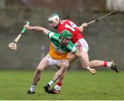 13 February 2022; Ben Conneely of Offaly in action against Mark Keane of Cork during the Allianz Hurling League Division 1 Group A match between Offaly and Cork at St. Brendan's Park in Birr, Offaly. Photo by Michael P Ryan/Sportsfile