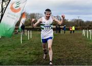 13 February 2022; Evan Fitzgerald of Clonmel AC, Tipperary, celebrates on his way to winning the intermediate men's 8000m at The Irish Life Health National Intermediate, Master, Juvenile B & Relays Cross Country Championships in Castlelyons, Cork. Photo by Sam Barnes/Sportsfile
