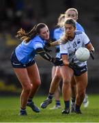 13 February 2022; Lauren McGregor of Waterford in action against Niamh Hetherton of Dublin during the LIDL Ladies National Football League Division 1B Round 1 match between Waterford and Dublin at Fraher Field in Dungarvan, Waterford. Photo by Ray McManus/Sportsfile