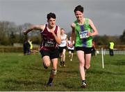 13 February 2022; Ricard Roman of Durrus AC, Cork, left, and Jason O'Reilly of Killarney Valley AC, Kerry, competing in the under 17 boy's event at The Irish Life Health National Intermediate, Master, Juvenile B & Relays Cross Country Championships in Castlelyons, Cork. Photo by Sam Barnes/Sportsfile