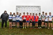 13 February 2022; Athletics Ireland president Joh Cronin, left, with boy's under 12 relay medallists, St Cronans AC, Clare, gold, Dunboyne AC, Meath, silver, and Midleton AC, Cork, bronze,  at The Irish Life Health National Intermediate, Master, Juvenile B & Relays Cross Country Championships in Castlelyons, Cork. Photo by Sam Barnes/Sportsfile