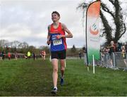 13 February 2022; Archie McNamara of Derg AC, Clare, on his way to winning the under 14 boys relay at The Irish Life Health National Intermediate, Master, Juvenile B & Relays Cross Country Championships in Castlelyons, Cork. Photo by Sam Barnes/Sportsfile