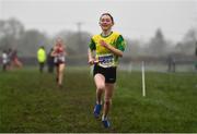 13 February 2022; Emma Flynn of North Cork AC on her way to winning the girl's under 12 relay at The Irish Life Health National Intermediate, Master, Juvenile B & Relays Cross Country Championships in Castlelyons, Cork. Photo by Sam Barnes/Sportsfile