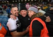 12 February 2022; Kilcoo's Donal Kane, left, celebrates after the AIB GAA Football All-Ireland Senior Club Championship Final match between Kilcoo, Down, and Kilmacud Crokes, Dublin, at Croke Park in Dublin. Photo by Stephen McCarthy/Sportsfile