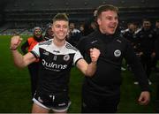 12 February 2022; Jerome Johnston of Kilcoo, left, celebrates after the AIB GAA Football All-Ireland Senior Club Championship Final match between Kilcoo, Down, and Kilmacud Crokes, Dublin, at Croke Park in Dublin. Photo by Stephen McCarthy/Sportsfile