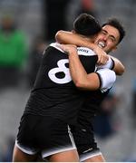 12 February 2022; Ryan Johnston, right, and Dylan Ward of Kilcoo celebrate winning the AIB GAA Football All-Ireland Senior Club Championship Final match between Kilcoo, Down, and Kilmacud Crokes, Dublin, at Croke Park in Dublin. Photo by Stephen McCarthy/Sportsfile